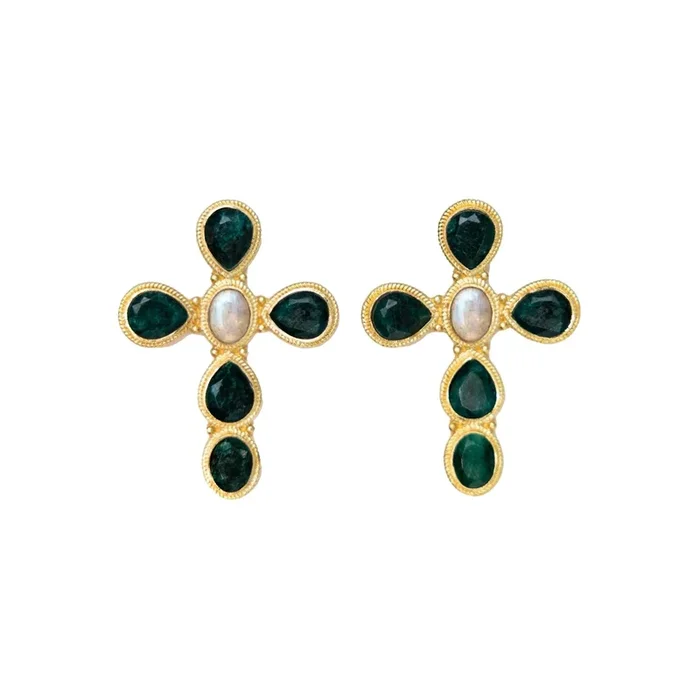 Eternal Grace Cross Stud Earrings – Emerald Agate
