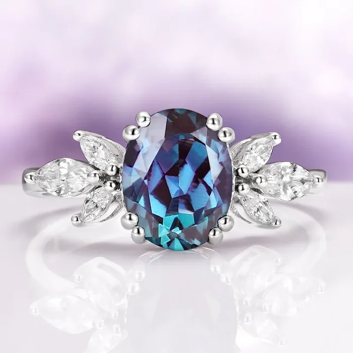 Eva Oval Cut Alexandrite Flower Ring in Sterling Silver