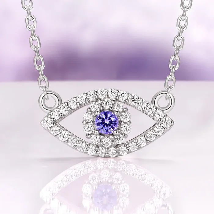 Evil Eye Tanzanite Necklace in Sterling Silver