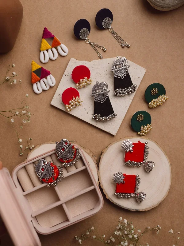 Fabric Handmade Jewellery Luxe Hamper (Pair of 7 Fabric Earrings) + Free Jewellery organizer
