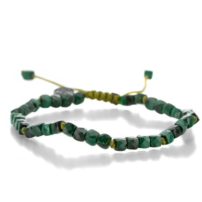 Faceted 4mm Malachite Cube Bracelet