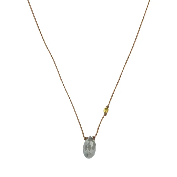 Faceted Gray Diamond Briolette Cord Necklace
