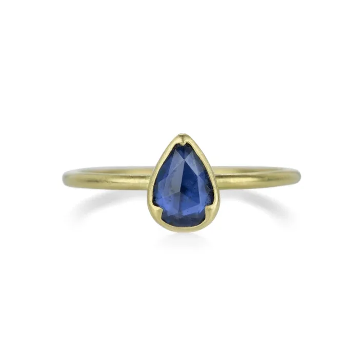 Faceted Pear Shaped Blue Sapphire Ring