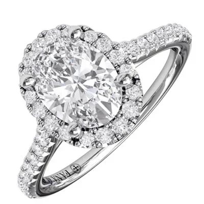 Fana Delicate Oval Shaped Halo And Pave Band Engagement Ring Setting in 14kt White Gold (1/3ct tw)