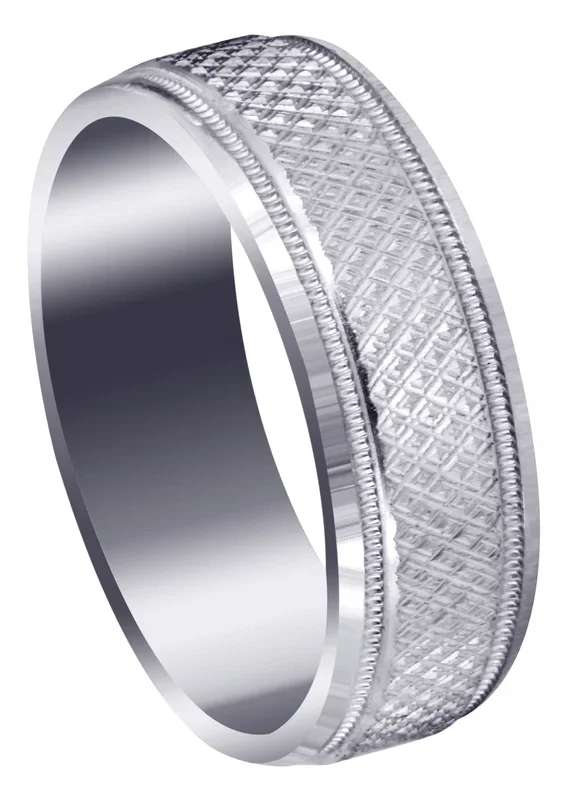 Fancy Carved Contemporary Mens Wedding Band | Diamond Cut Finish (Christopher)