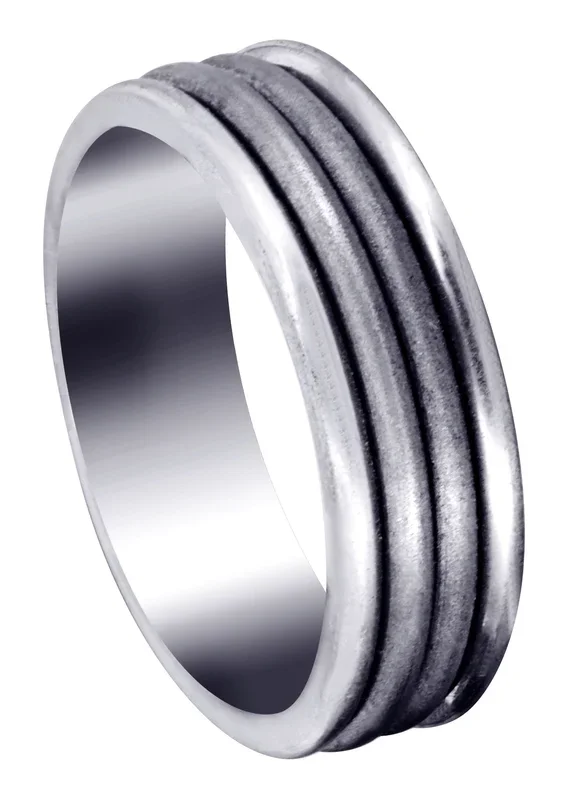 Fancy Carved Contemporary Mens Wedding Band | Sand Blast Finish (Leo)