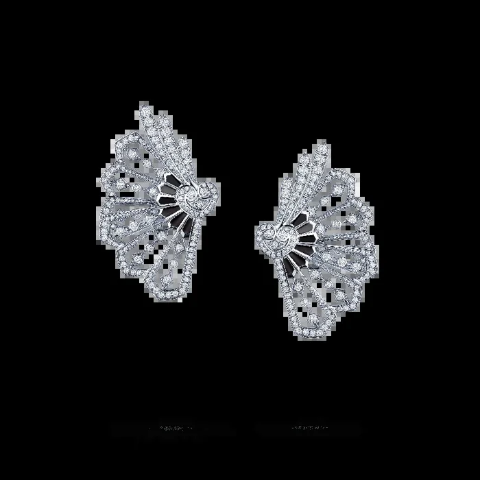 Fanfare Diamond Ear Climbers | In 18ct White Gold with Onyx