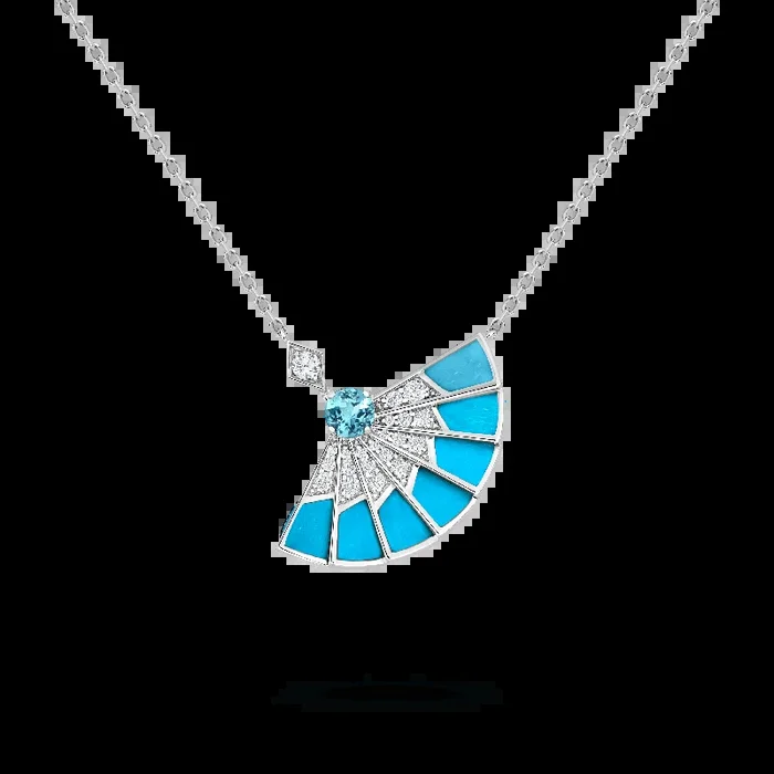 Fanfare Symphony Aquamarine and Turquoise Pendant | In 18ct White Gold with Diamonds
