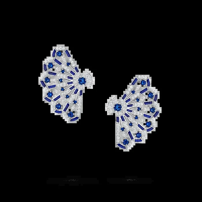 Fanfare Symphony Diamond and Sapphire Earrings | In 18ct White Gold with Lapis Lazuli