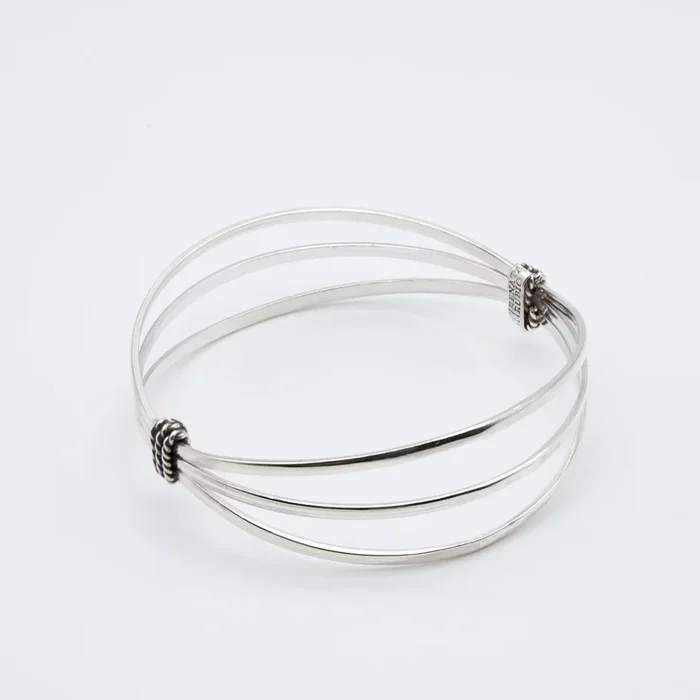 Fanned Sterling Silver Bangle with Oxidized Rope