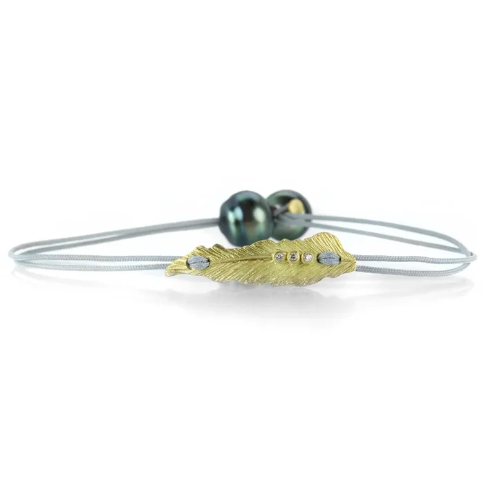 Feather and Tahitian Pearl Cord Bracelet