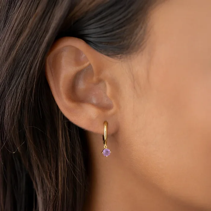February Birthstone Drop Huggie Earrings – Amethyst