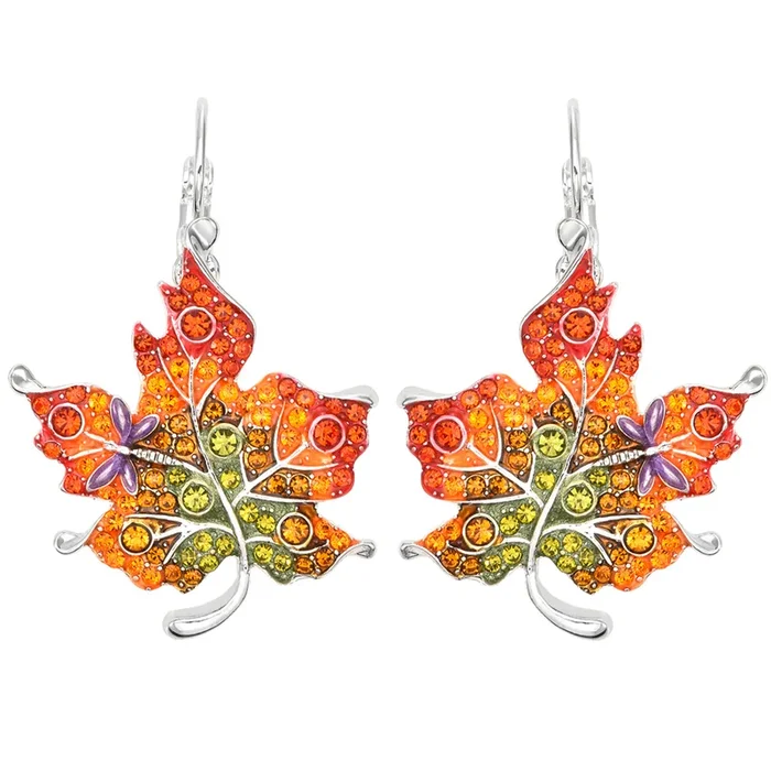 Festival Of Fall Leaf Leverback Earrings (Sterling Silvertone)