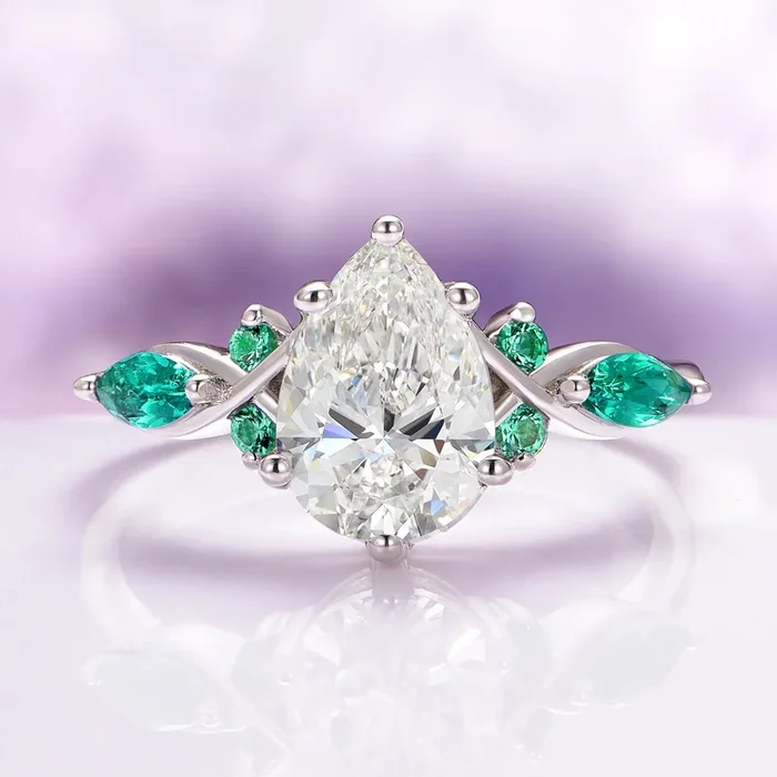 Feyra Lab-Grown Diamond and Emerald Engagement Ring- 14K White Gold (IGI Certified)