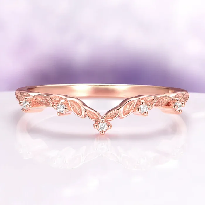 Filigree Leaf Wedding Band in 14K Rose Gold Vermeil