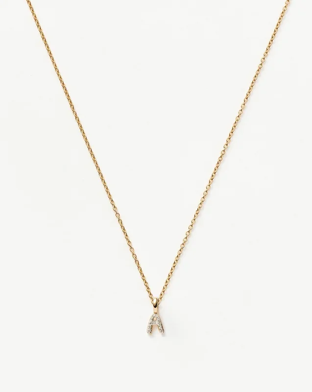 Fine Diamond Initial Mini Pendant Necklace – A | 14ct Solid Yellow Gold Plated/Diamond