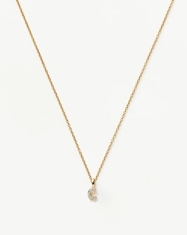 Fine Diamond Initial Mini Pendant Necklace – C| 14ct Solid Yellow Gold Plated/Diamond