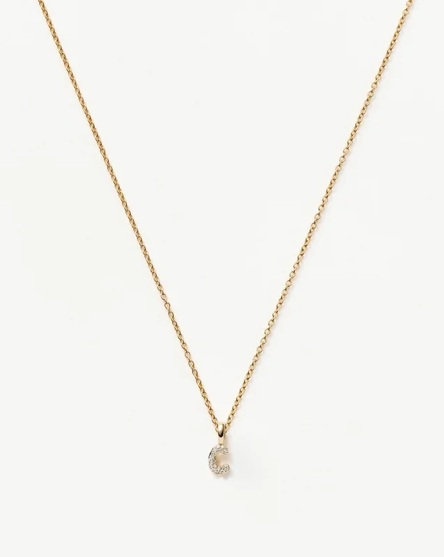 Fine Diamond Initial Mini Pendant Necklace – C | 14k Solid Yellow Gold Plated/Diamond