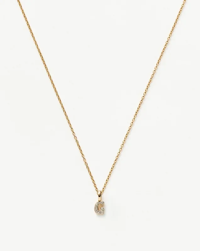 Fine Diamond Initial Mini Pendant Necklace – G | 14ct Solid Yellow Gold Plated/Diamond