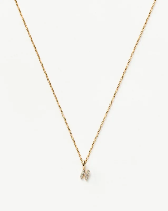 Fine Diamond Initial Mini Pendant Necklace – N | 14k Solid Yellow Gold Plated/Diamond