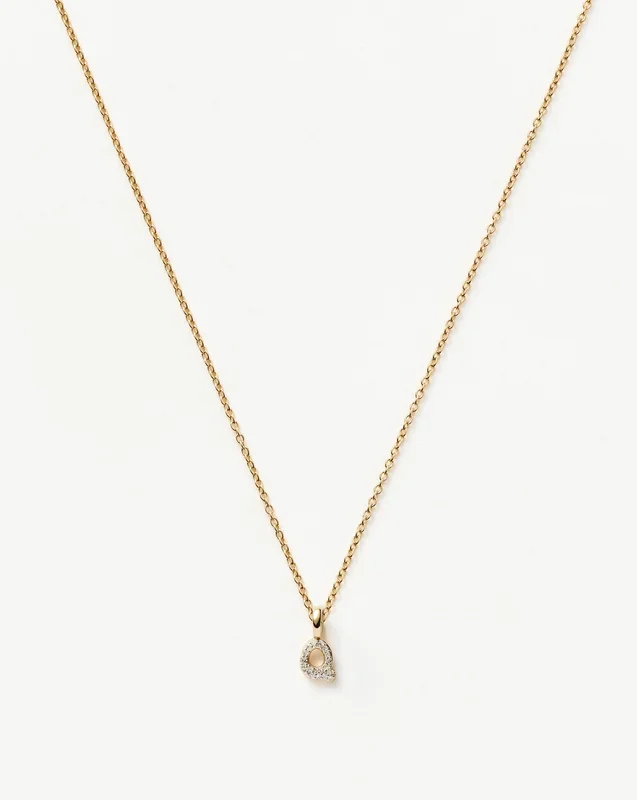 Fine Diamond Initial Mini Pendant Necklace – Q | 14ct Solid Yellow Gold Plated/Diamond
