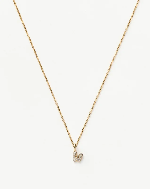 Fine Diamond Initial Mini Pendant Necklace – W | 14ct Solid Yellow Gold Plated/Diamond