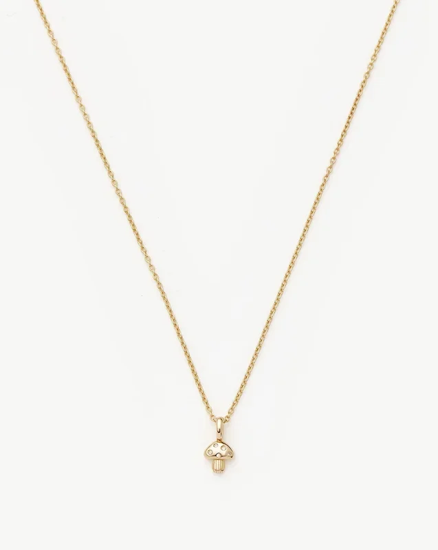 Fine Diamond Mushroom Mini Pendant Necklace | 14ct Solid Gold/Diamond