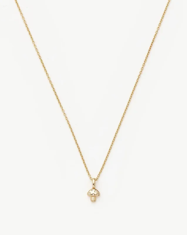 Fine Diamond Mushroom Mini Pendant Necklace | 14k Solid Gold/Diamond