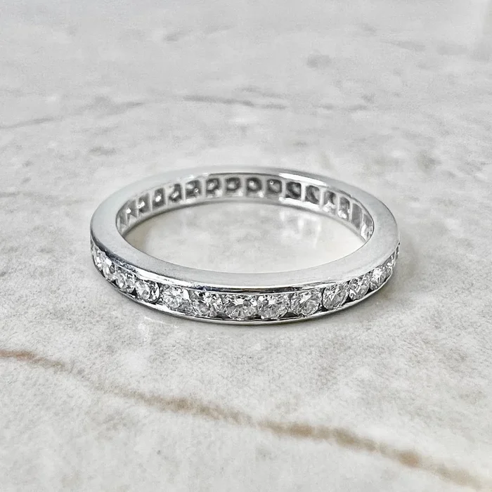 Fine Handcrafted Platinum Channel-Set 1 Carat Round Diamond Eternity Band Ring