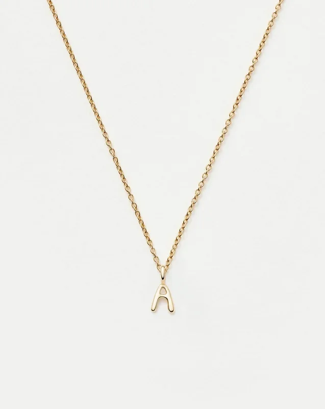 Fine Initial Mini Pendant Necklace – A | 14k Solid Gold