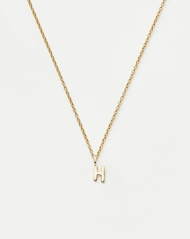 Fine Initial Mini Pendant Necklace – H | 14k Solid Gold