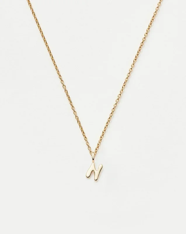 Fine Initial Mini Pendant Necklace – N | 14k Solid Gold