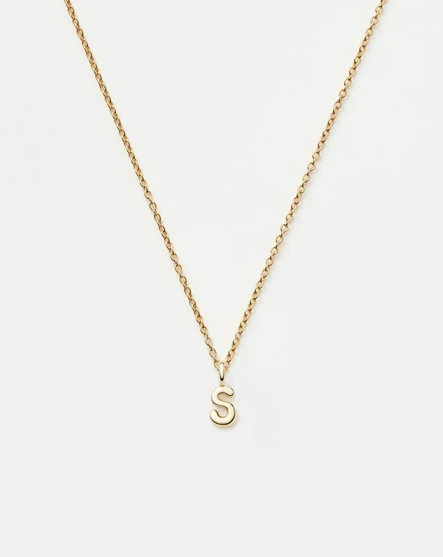 Fine Initial Mini Pendant Necklace – S | 14k Solid Gold