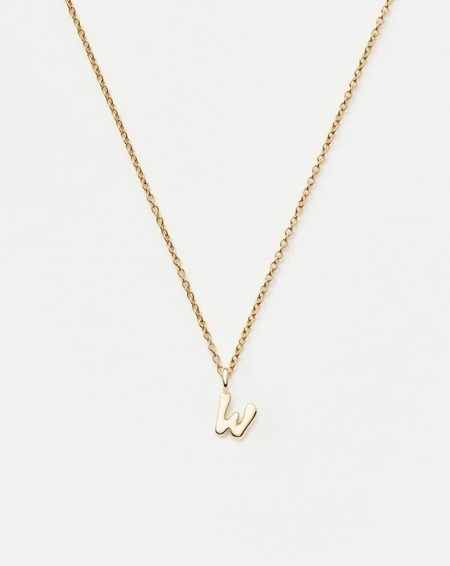 Fine Initial Mini Pendant Necklace – W | 14k Solid Gold