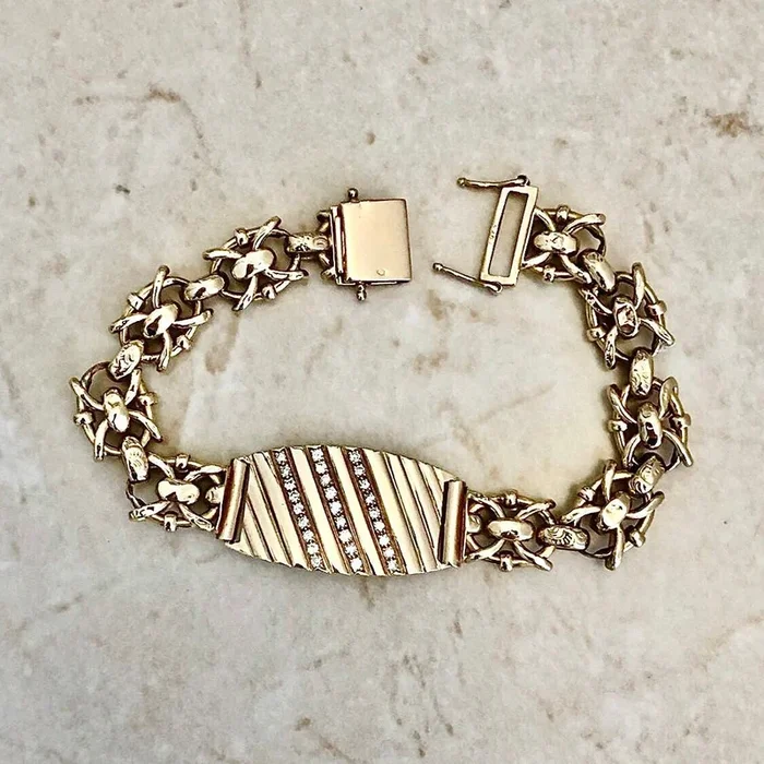 Fine Vintage French Retro 18 Karat Rose Gold Diamond Bracelet