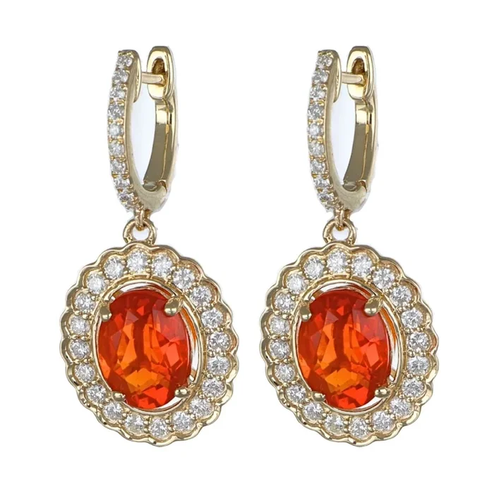 Fire Opal Earrings (Fire Opal 1.82 cts. White Diamond 0.6 cts)