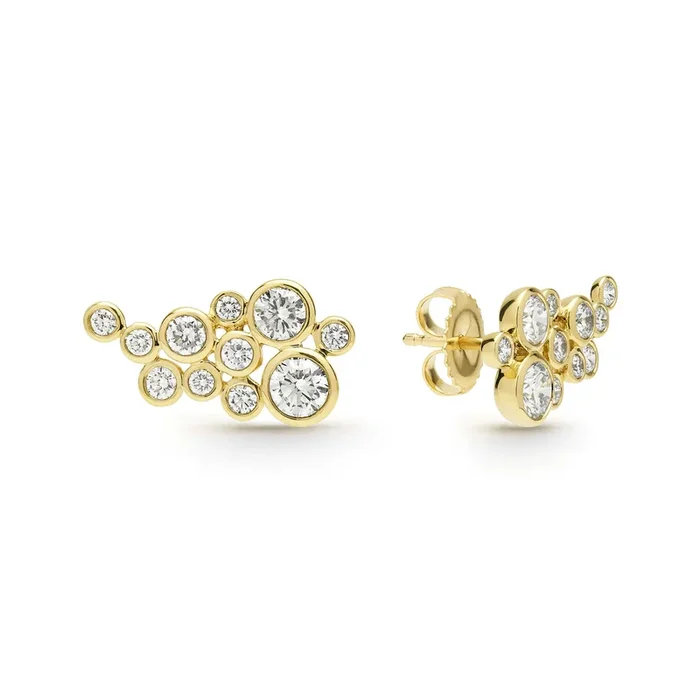 Fizz 18K Gold Eleven Diamond Cluster Stud Earrings