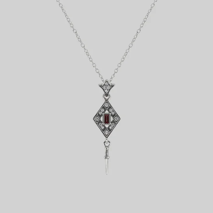 FLAPPER. Gatsby Garnet & Sword Necklace – Silver