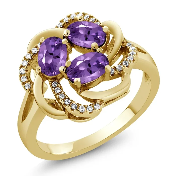 Flower Blossom Gemstone Birthstone Ring in 18K Rose Gold Plated Silver | 3-Stone Oval 6X4MM | Wedding Anniversary Engagement Promise Ring