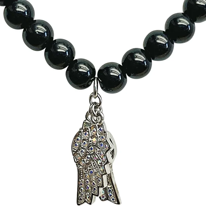 Fly Home Angel Wing Beaded Necklace (Silvertone/Black)