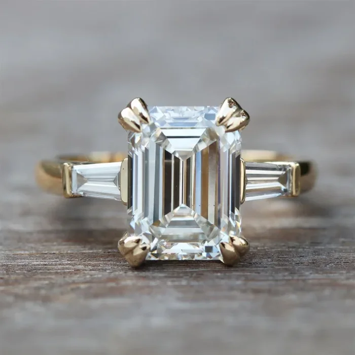 Forever Yours 3 Stone Emerald Cut Lab Grown Diamond Engagement Ring in 14k Yellow Gold