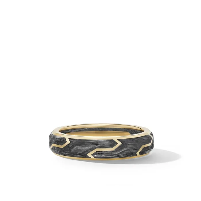 Forged Carbon Band Ring in 18K Yellow Gold, 6mm