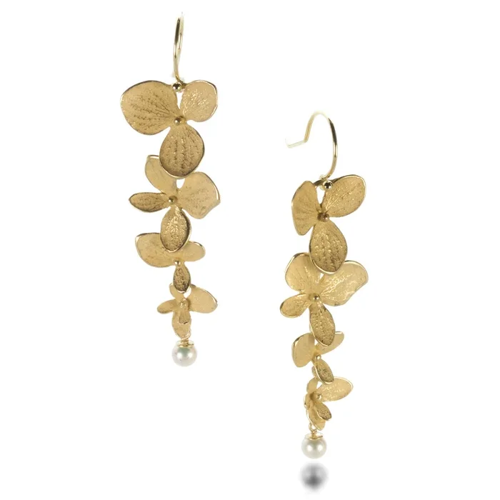 Four Part Hydrangea Earrings with Pearls