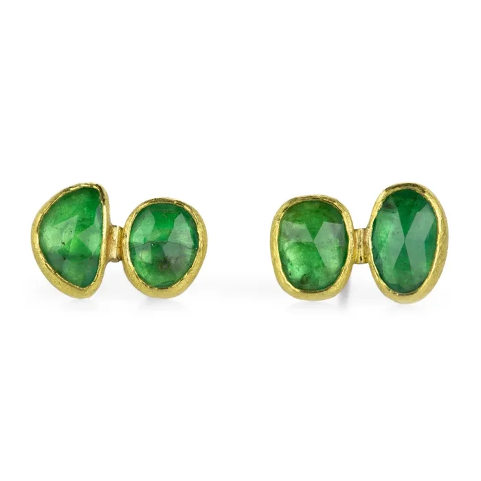 Freeform Oval Emerald Studs