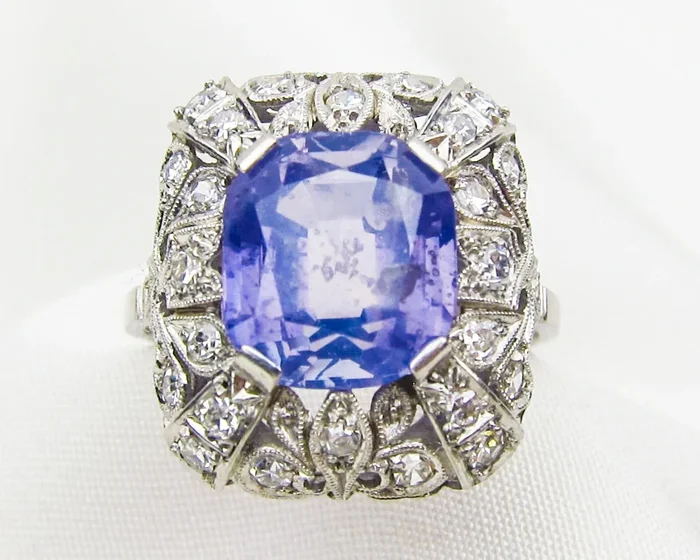 French Art Deco Sapphire & Diamond Ring