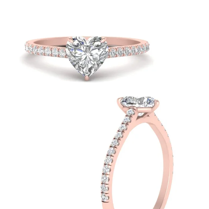 French Pave Heart Shaped Cathedral Engagement Ring
