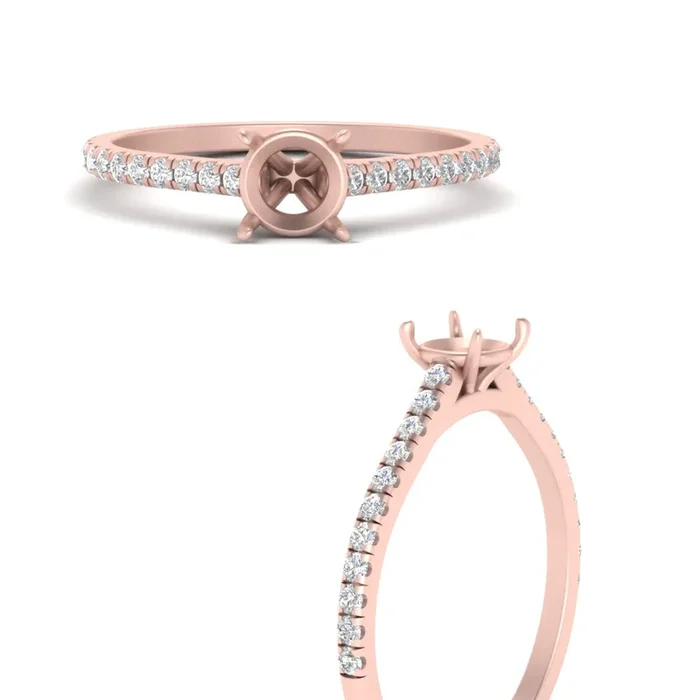 French Pave Petite Cathedral Semi Mount Ring