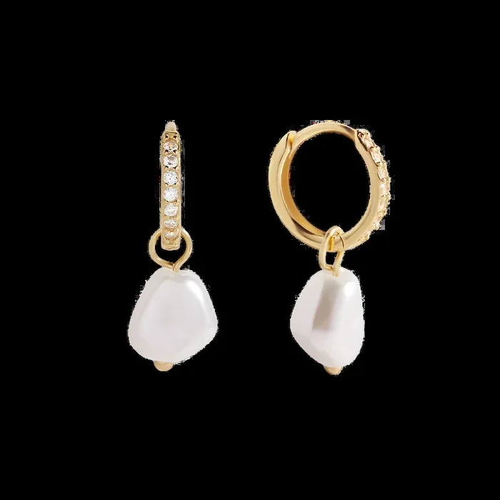 Freshwater Pearl Drop Pave Huggie Earrings