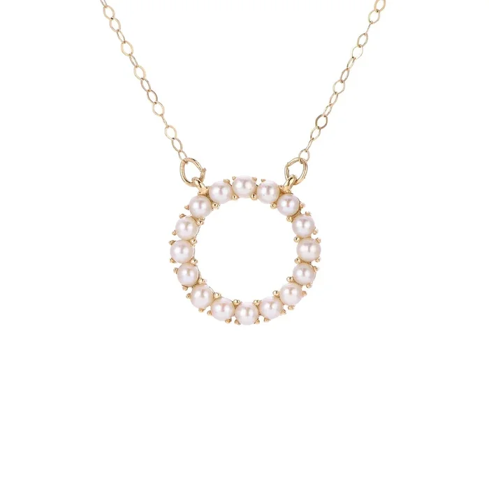 Freshwater Seed Pearl Circle 14K Yellow Gold Necklace