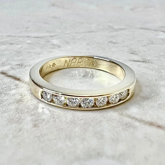 复古14K黄金七石0.20克拉钻石结婚戒指